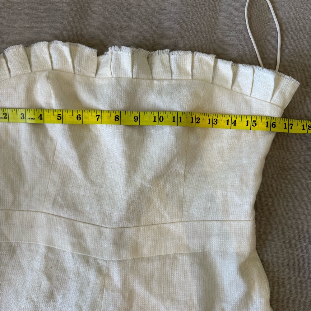 ALEXIS Linen Strapless Wide Leg Jumpsuit Cream Ruffle Top XL (no belt) - Picture 9 of 15